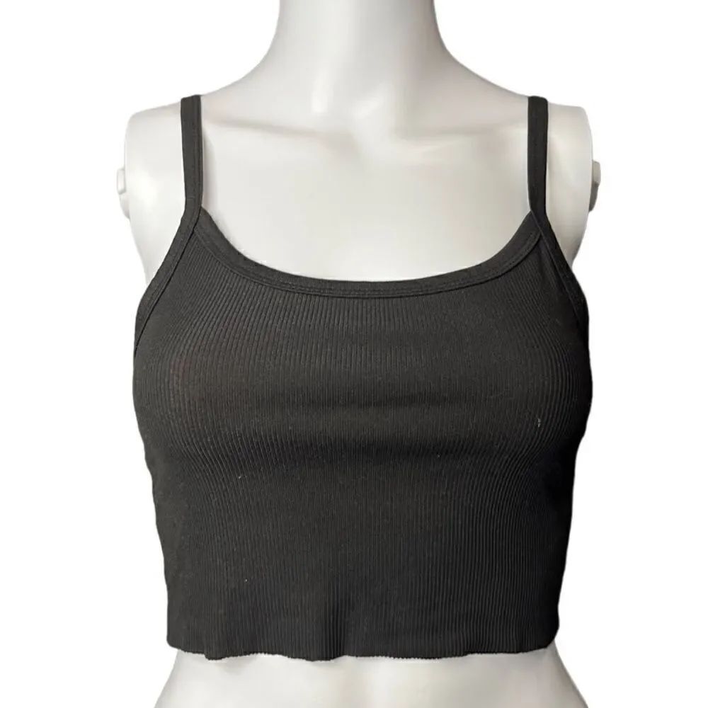 No Boundaries Ribbed Cropped Tank Top Black Size Small